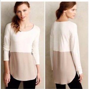 Anthropologie cream/tan colorblock blouse